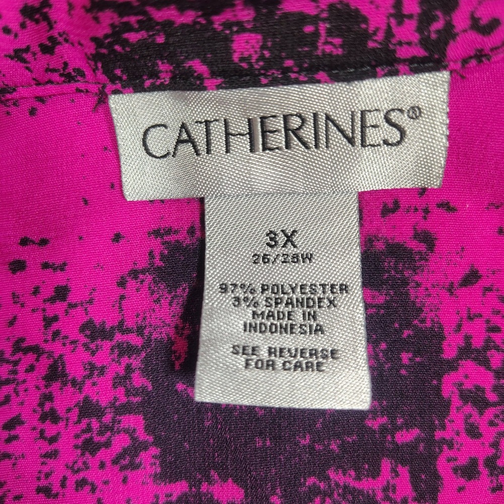 Catherines Tunic Blouse Women 3X Pink Blk Buffalo Plaid Ombre Polyester Spandex - Picture 3 of 7
